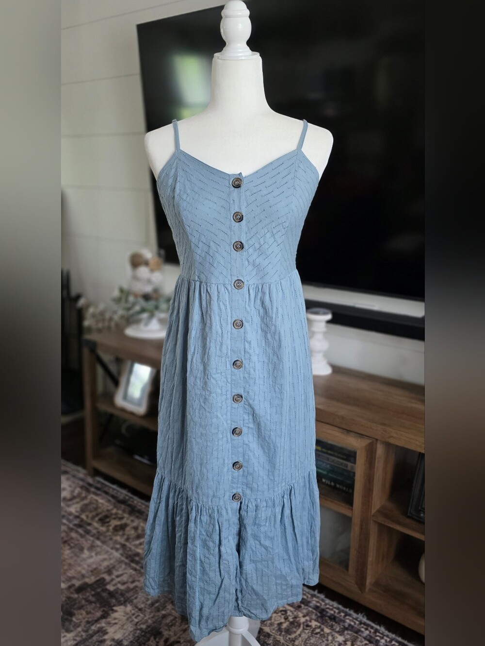 Japna Button Front Eyelet Sleeveless Midi Dress